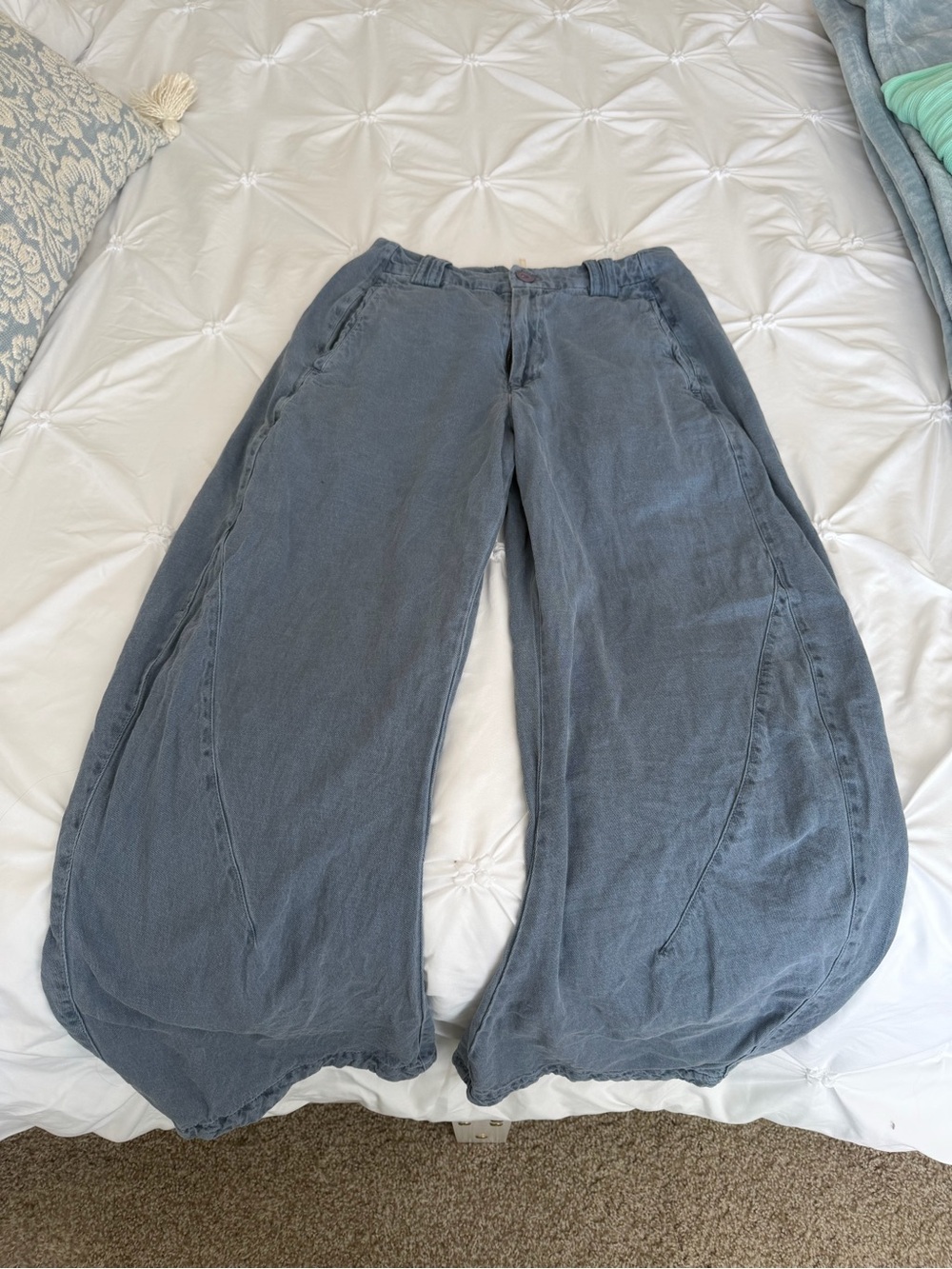 Free People Spotlight Chino Washed Slate Blue Wide-Leg Pants